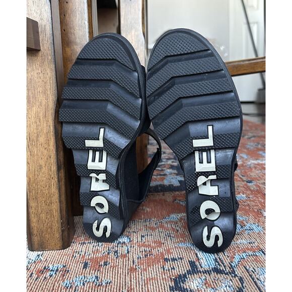 SOREL Women's Joanie II Ankle Strap Black Leather Wedge Sandals Size 8 - Picture 9 of 11